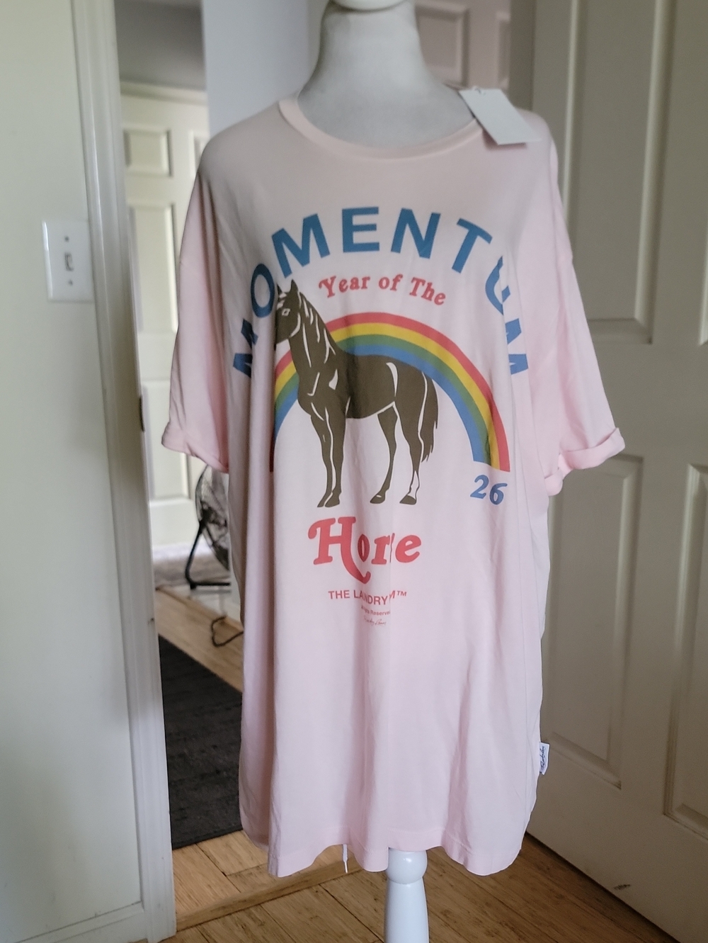 The Laundry Room Pink Graphic Tee with Horse and Rainbow